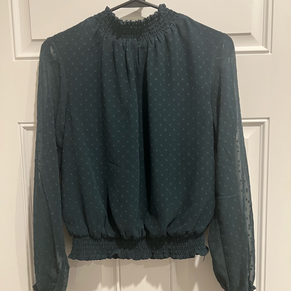 Elegant Dark Green Smocked Blouse